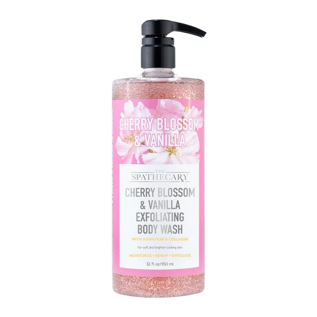 Spascriptions Cherry Blossom & Vanilla Exfoliating Body Wash with Collagen & Asian Pear 32 oz pump bottle front view