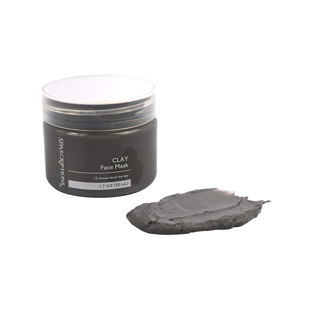 Clay face mask jar with a sample of the mask on a white background