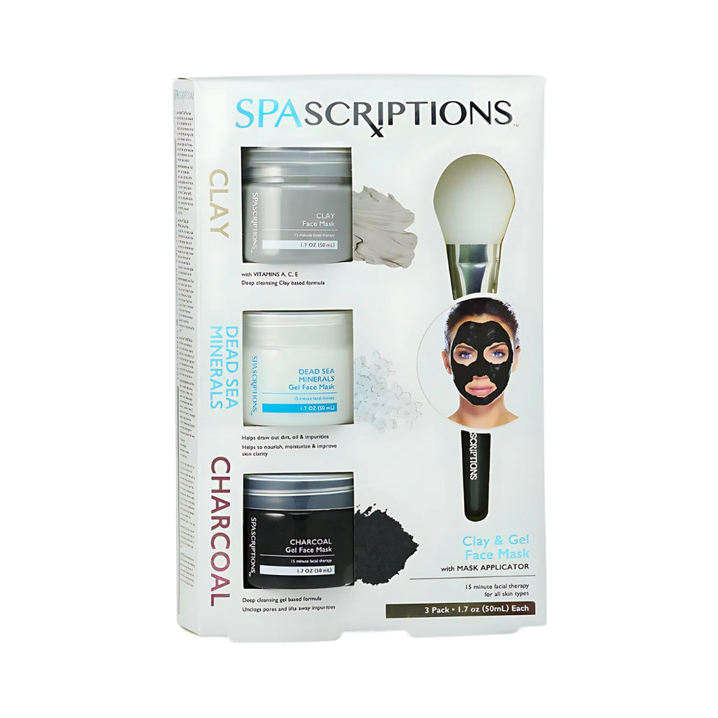 Spa Scriptions facial mask set packaging on a white background