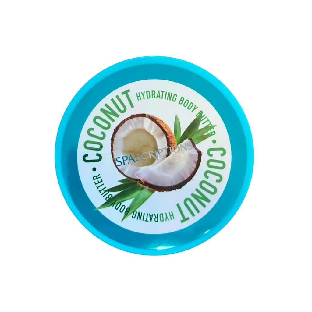 Spascriptions Hydrating Coconut Body Butter with Niacinamide & Pineapple 10 oz jar front view