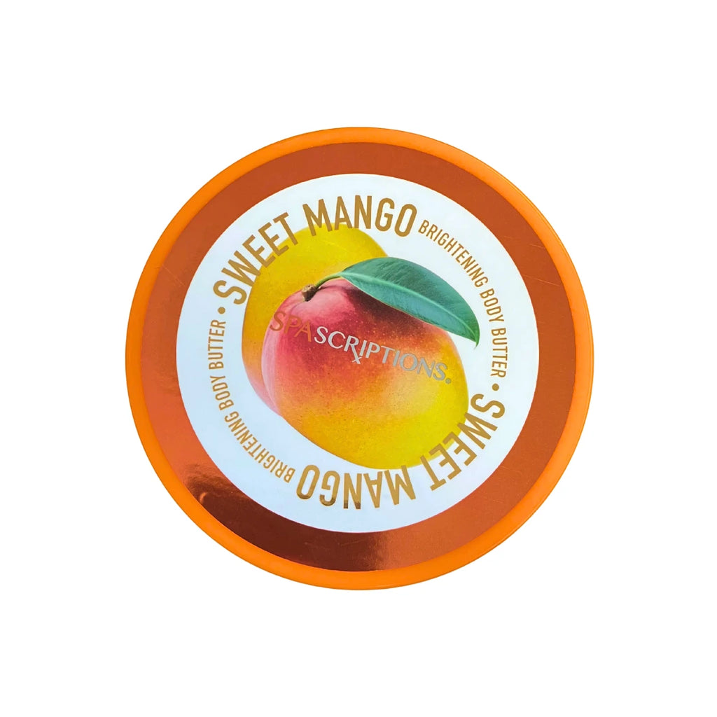 Spascriptions Brightening Sweet Mango Body Butter with Collagen & Aloe Vera 10 oz jar front view