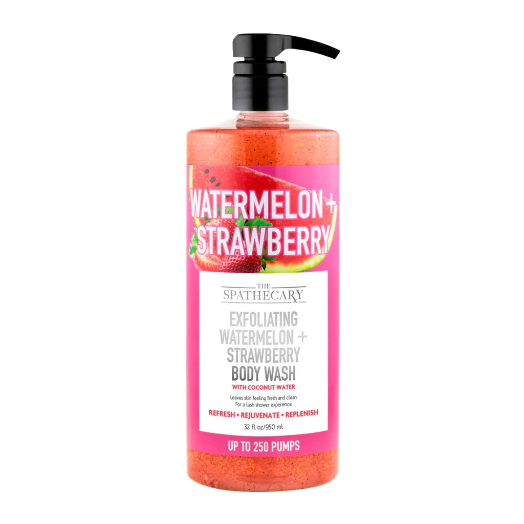Spascriptions Watermelon & Strawberry Exfoliating Body Wash with Coconut Water 32 oz pump bottle front view