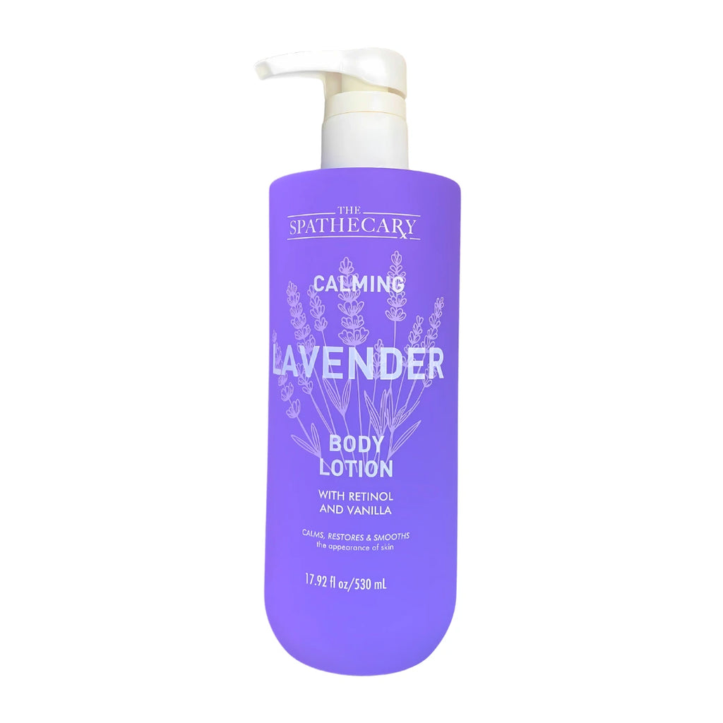 The Spathecary Calming Lavender Body Lotion with Retinol & Vanilla 17.92 oz pump bottle front view