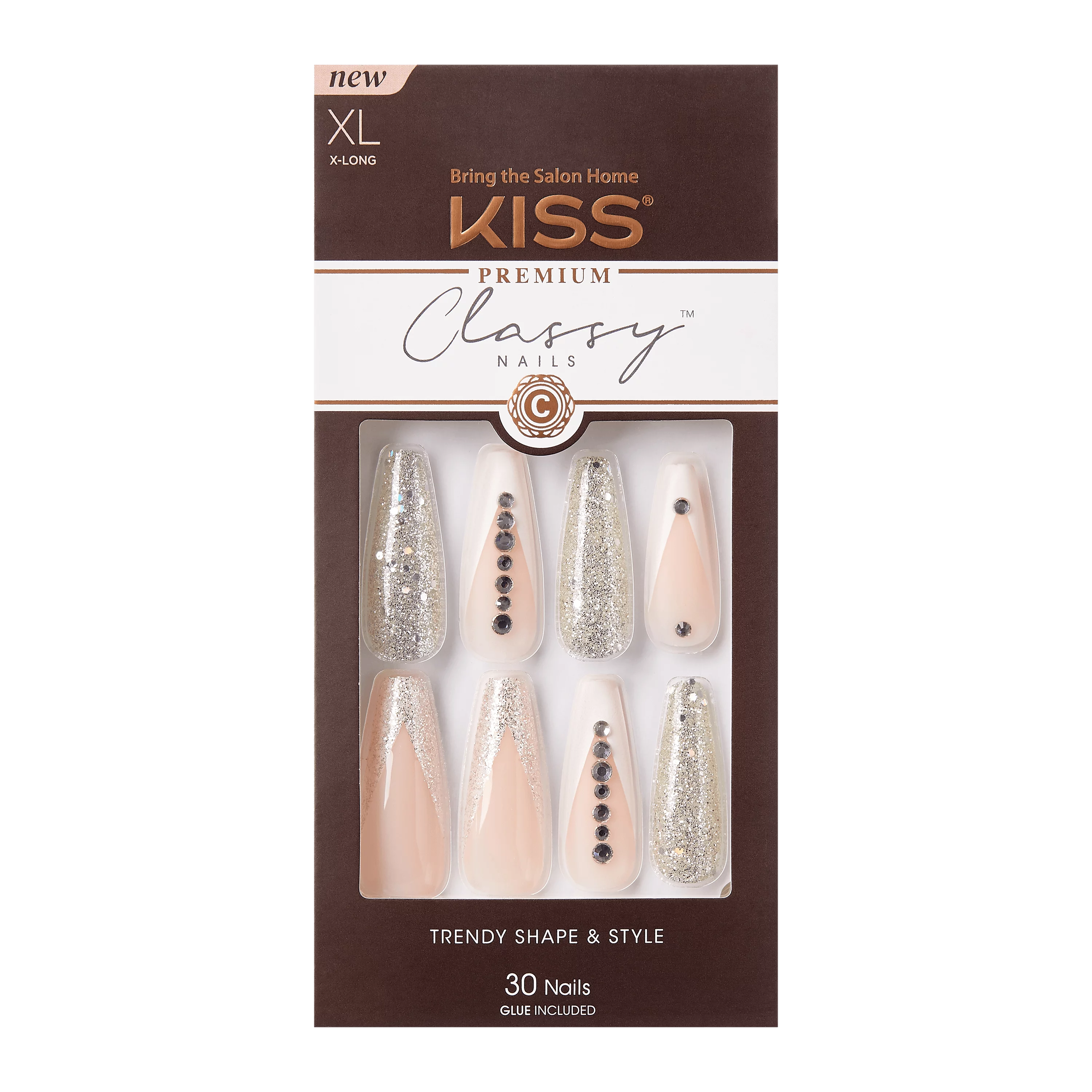 KISS PREMIUM CLASSY NAILS- 30 NAILS WITH GEL INCLUDED- XL