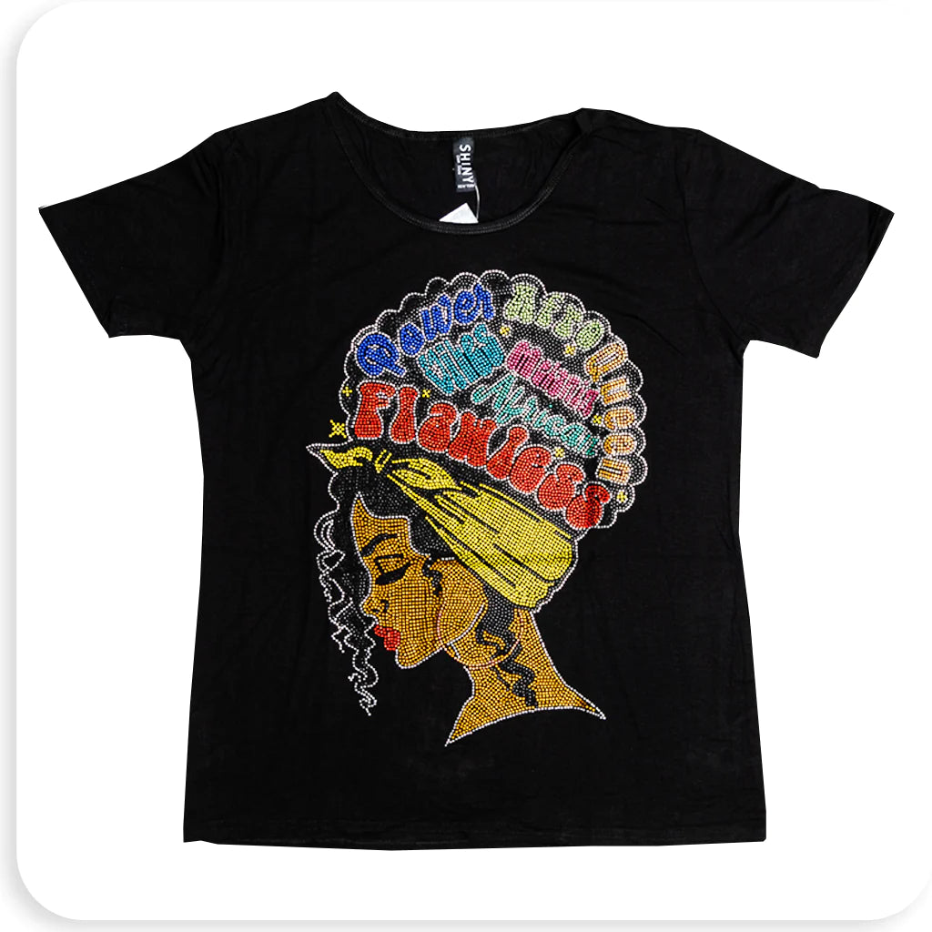 African Pride Rhinstone T-Shirt- Flawless Queen
