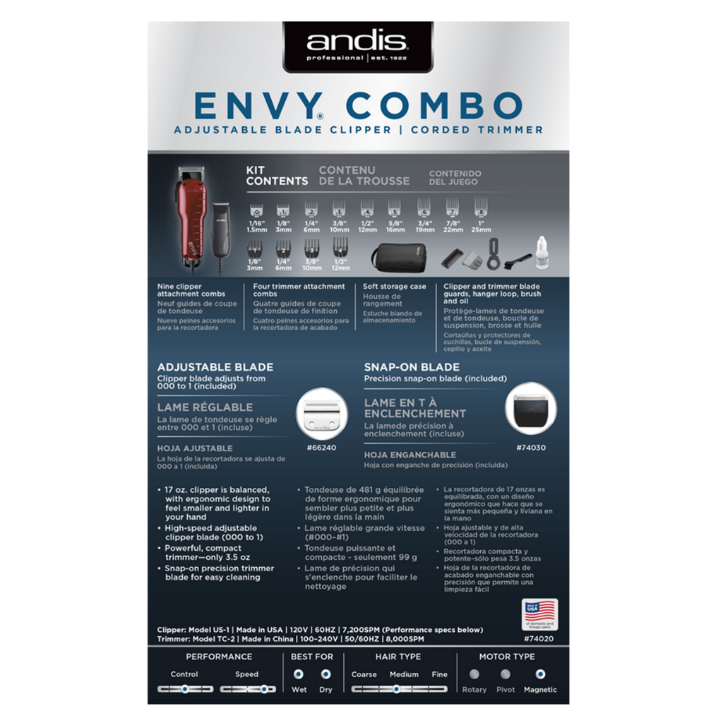 Andis Clipper Envy Combo Adjustable Blade Clipper With Corded Trimmer