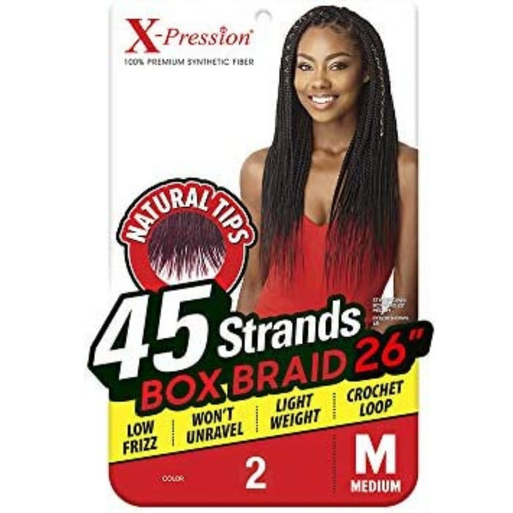 Outre XPression 3X's Box Braids 45-Strands Medium Natural Tip Crochet Hair