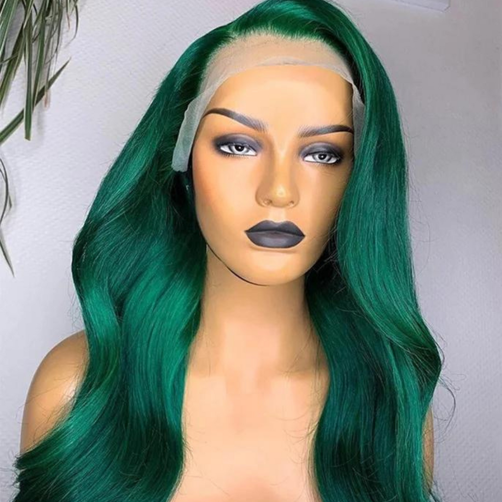 RIO 13x4 Human Hair Frontal 24" Dark Green Wig - Jasmine