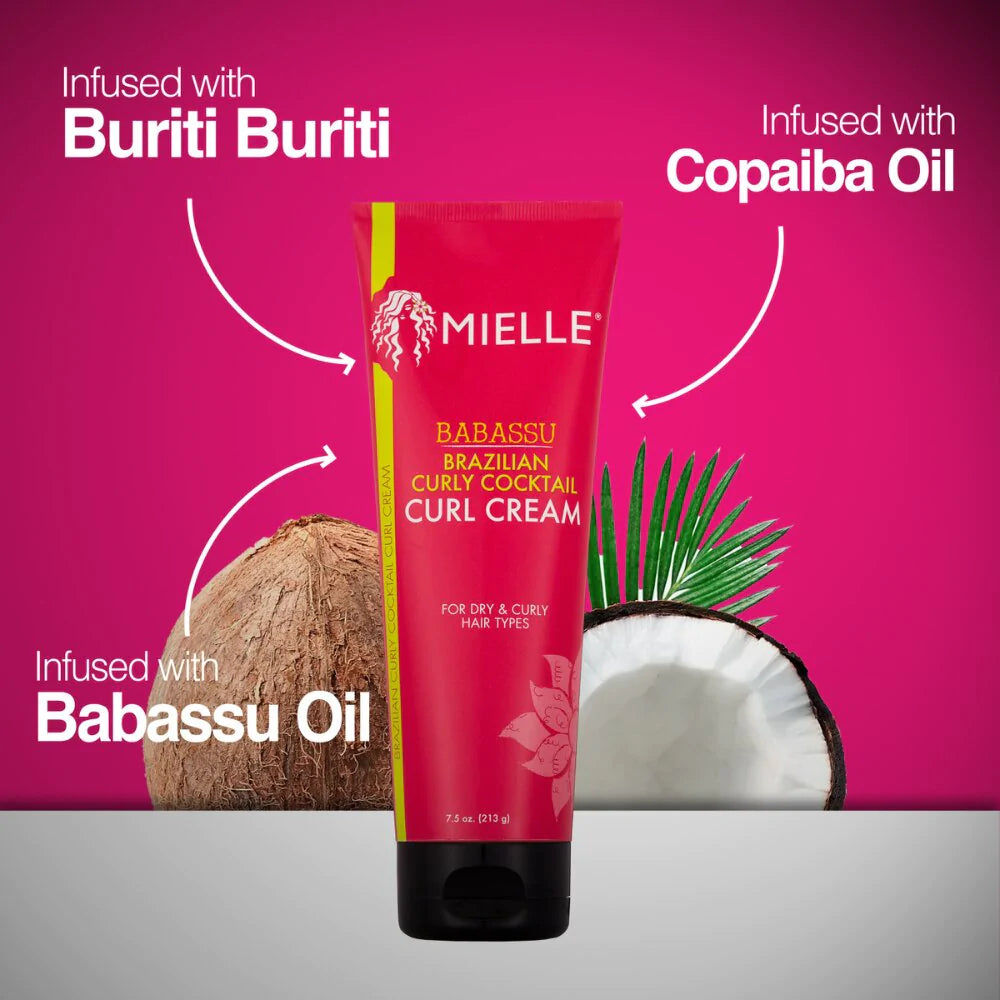 MIELLE BABASSU BRAZILIAN CURLY COCKTAIL CURL CREAM FOR DRY & CURLY HAIR- 7.5 OZ