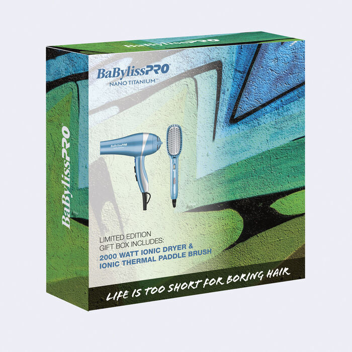 BABYLISS NANO TITANIUM DRYER & IONIC THERMAL PADDLE BRUSH 074108463210