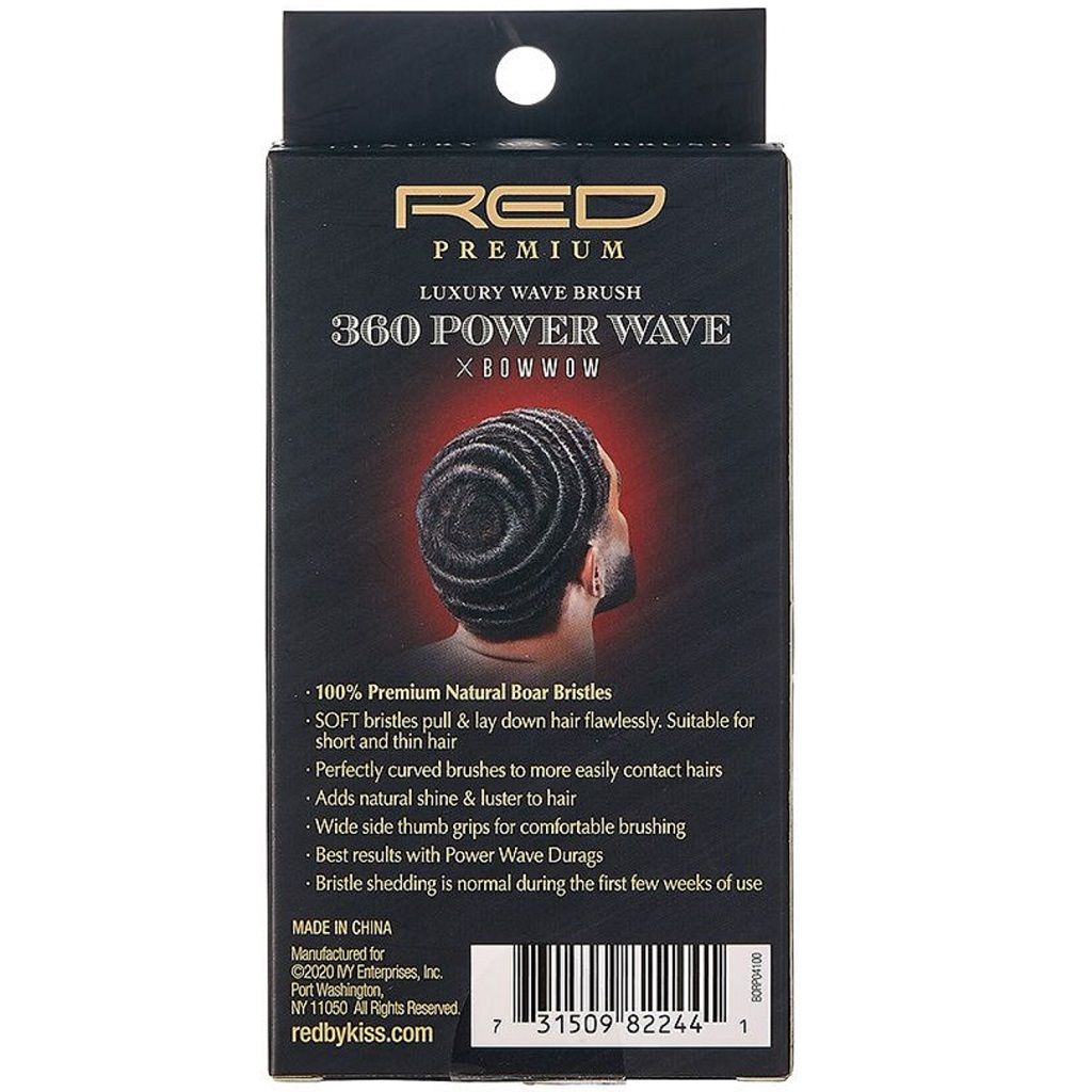 RED PREMIUM 360 POWER WAVE BOAR BRISTLES PALM BRUSH -SFT #BORP04