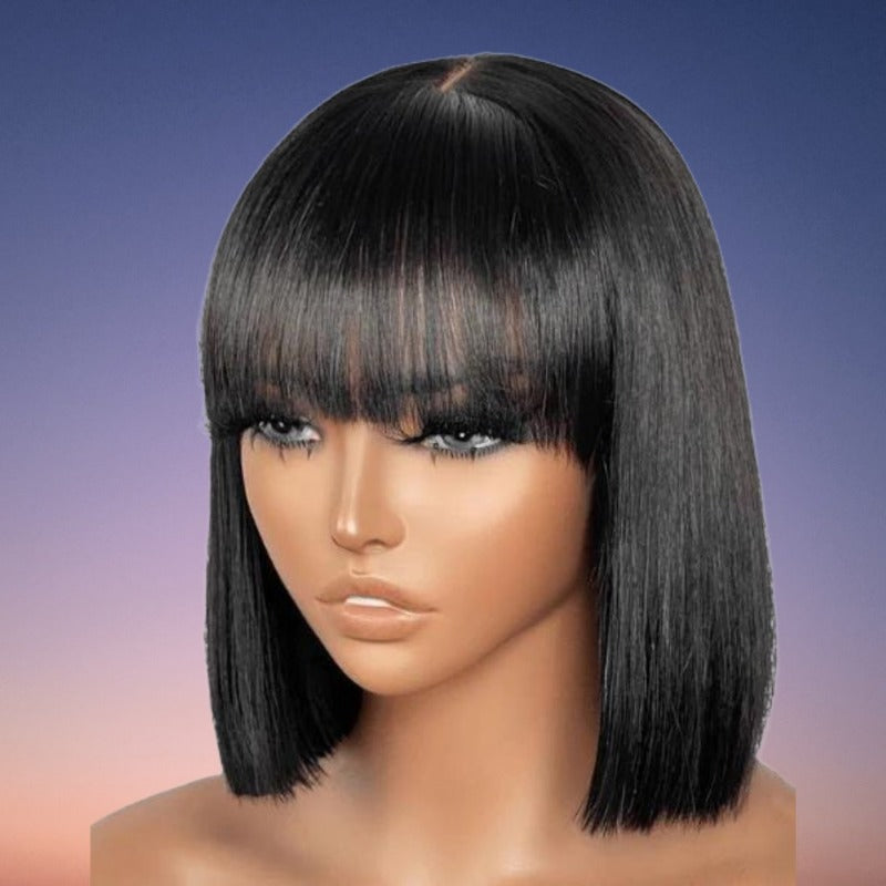 Supreme Beauty 100% Human Hair Straight Bang Bob Wig- Monique